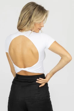 DYNAMIC FASHION WHITE OPEN TWIST BACK CROP 9 DYNAMIC FASHION WHITE OPEN TWIST BACK CROP