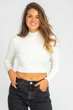 BLUE BLUSH IVORY OPEN BACK MOCKNECK SWEATER CLOTHING