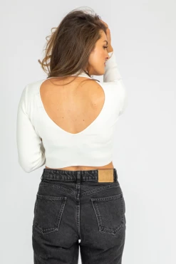 BLUE BLUSH IVORY OPEN BACK MOCKNECK SWEATER CLOTHING