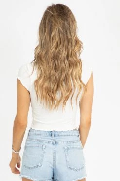 LE LIS WHITE CUTOUT RIBBED TOP