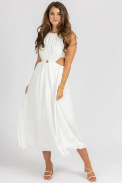 STYLE U WHITE O-RING OPEN SIDE MIDI DRESS