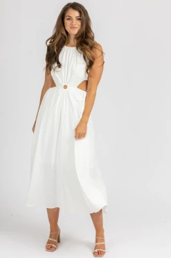 STYLE U WHITE O-RING OPEN SIDE MIDI DRESS