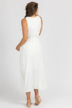 STYLE U WHITE O-RING OPEN SIDE MIDI DRESS