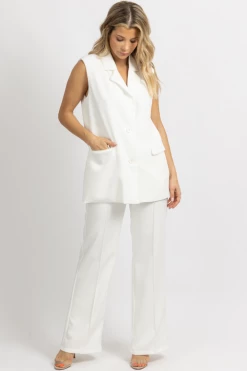 MNI NEW ARRIVALS WHITE OVERSIZE BLAZER VEST + PANT SET