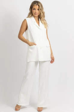 MNI NEW ARRIVALS WHITE OVERSIZE BLAZER VEST + PANT SET