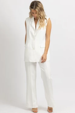 MNI NEW ARRIVALS WHITE OVERSIZE BLAZER VEST + PANT SET