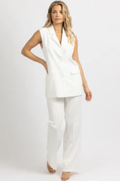 MNI NEW ARRIVALS WHITE OVERSIZE BLAZER VEST + PANT SET