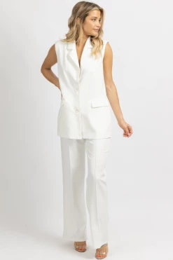MNI NEW ARRIVALS WHITE OVERSIZE BLAZER VEST + PANT SET
