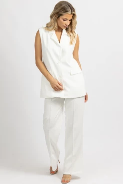 MNI NEW ARRIVALS WHITE OVERSIZE BLAZER VEST + PANT SET