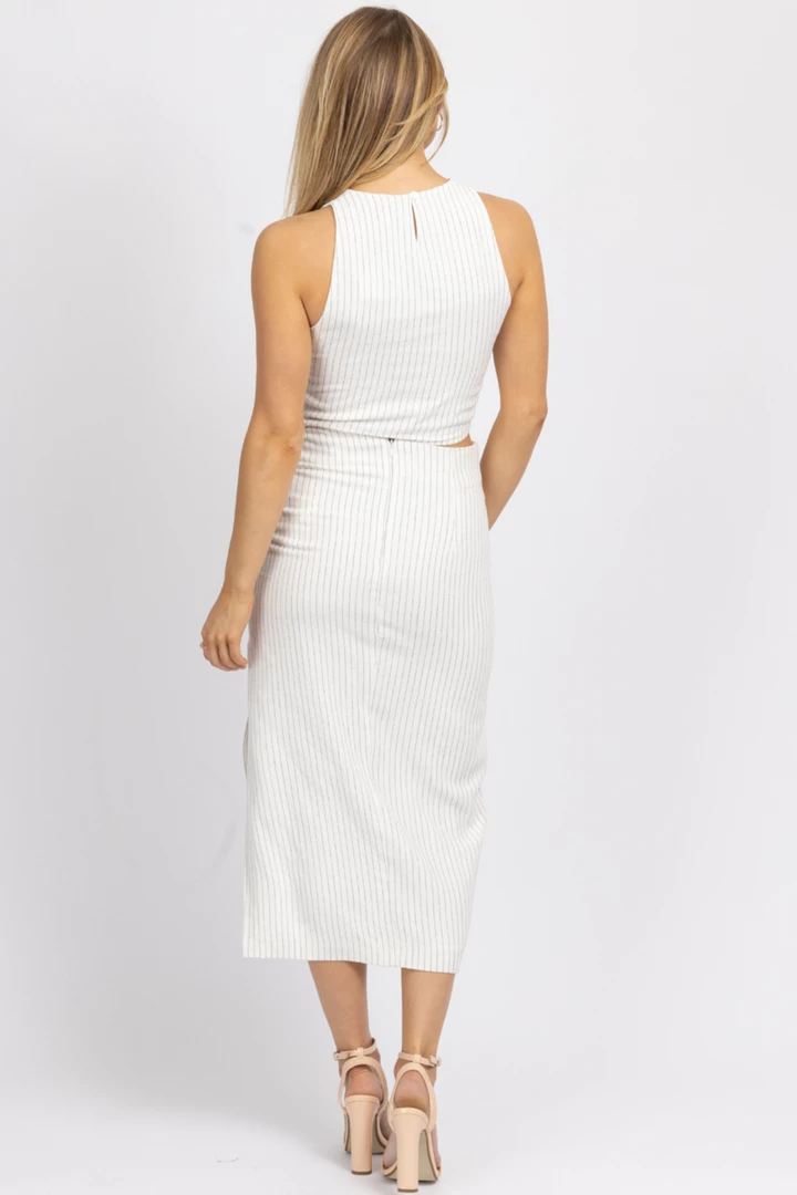 MIOU MUSE WHITE LINEN PINSTRIPE MIDI SKIRT SET NEW ARRIVALS 8 MIOU MUSE WHITE LINEN PINSTRIPE MIDI SKIRT SET NEW ARRIVALS