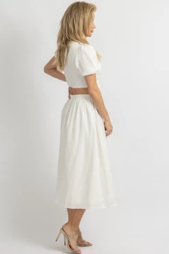 BLUE BLUSH NEW ARRIVALS IVORY PUFF SLEEVE WAIST CUTOUT MIDI DRESS 12 BLUE BLUSH NEW ARRIVALS IVORY PUFF SLEEVE WAIST CUTOUT MIDI DRESS