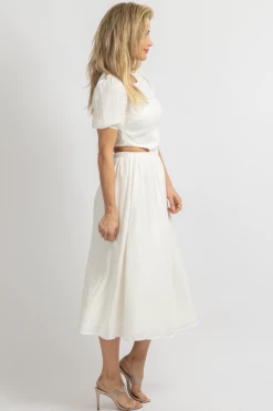 BLUE BLUSH NEW ARRIVALS IVORY PUFF SLEEVE WAIST CUTOUT MIDI DRESS 11 BLUE BLUSH NEW ARRIVALS IVORY PUFF SLEEVE WAIST CUTOUT MIDI DRESS