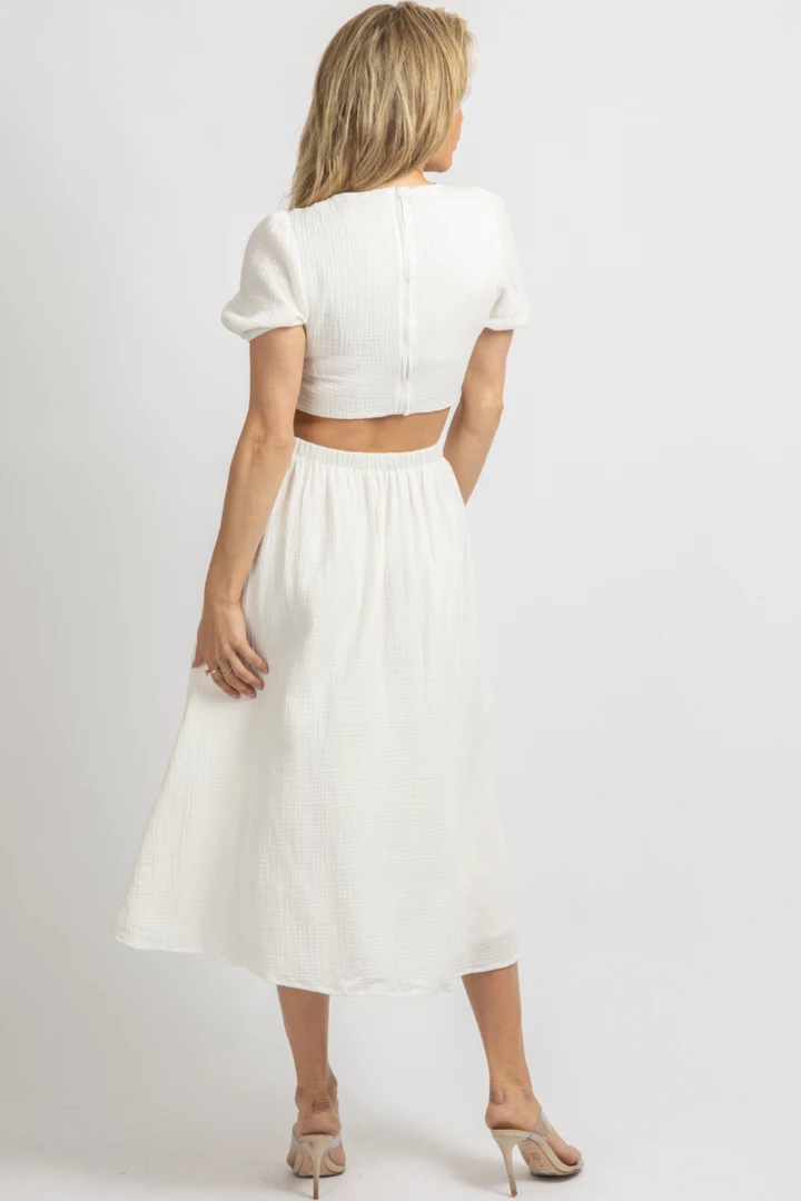 BLUE BLUSH NEW ARRIVALS IVORY PUFF SLEEVE WAIST CUTOUT MIDI DRESS 7 BLUE BLUSH NEW ARRIVALS IVORY PUFF SLEEVE WAIST CUTOUT MIDI DRESS