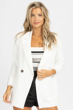 FORE COLLECTION WHITE RELAXED SINGLE BUTTON BLAZER *BACK IN STOCK* BEST SELLERS