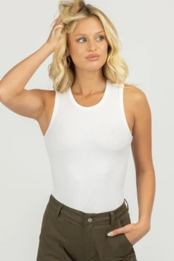 LE LIS ROUND NECK SLEEVELESS BODYSUIT IN WHITE