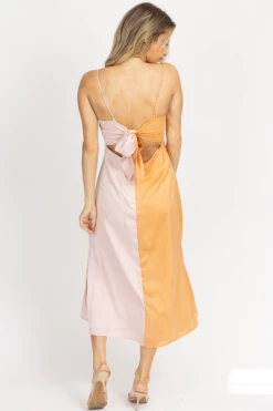 LENA ORANGE + PINK COLOR BLOCK MIDI DRESS