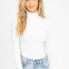 TREND NOTES CLOTHING RIB KNIT TURTLENECK BODYSUIT IN IVORY