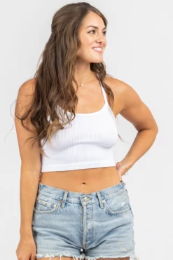 DYNAMIC FASHION THICK RIBBED V-BACK BRAMI IN WHITE