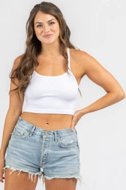 DYNAMIC FASHION THICK RIBBED V-BACK BRAMI IN WHITE