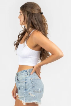 DYNAMIC FASHION THICK RIBBED V-BACK BRAMI IN WHITE