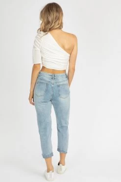 COTTON CANDY LA WHITE ONE SLEEVE RUCHED TOP CLOTHING