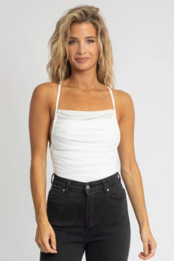 ET CLET WHITE RUCHED TIE-BACK BODYSUIT