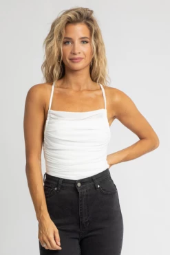 ET CLET WHITE RUCHED TIE-BACK BODYSUIT