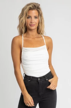 ET CLET WHITE RUCHED TIE-BACK BODYSUIT