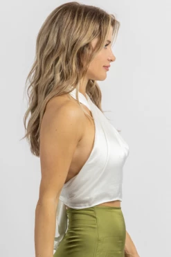 DO + BE NEW ARRIVALS WHITE FRONT CROSS BACK-TIE SATIN CROP