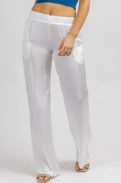 OLIVACEOUS OFF WHITE SATIN WIDE LEG PANT NEW ARRIVALS