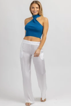 OLIVACEOUS OFF WHITE SATIN WIDE LEG PANT NEW ARRIVALS