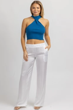 OLIVACEOUS OFF WHITE SATIN WIDE LEG PANT NEW ARRIVALS