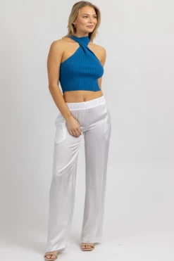 OLIVACEOUS OFF WHITE SATIN WIDE LEG PANT NEW ARRIVALS