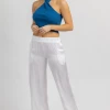 OLIVACEOUS OFF WHITE SATIN WIDE LEG PANT NEW ARRIVALS