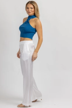 OLIVACEOUS OFF WHITE SATIN WIDE LEG PANT NEW ARRIVALS