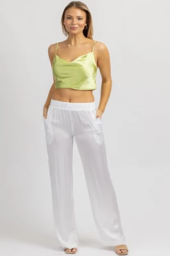 OLIVACEOUS OFF WHITE SATIN WIDE LEG PANT NEW ARRIVALS