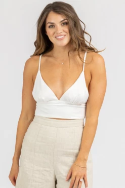 MUSTARD SEED WHITE SATIN CROP TOP