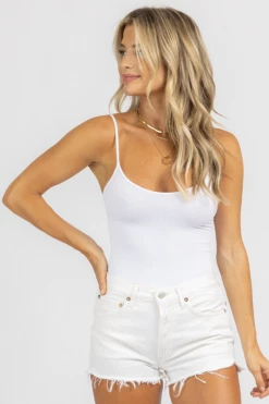 DYNAMIC FASHION WHITE RIB SCOOPNECK CAMI BODYSUIT *BACK IN STOCK*