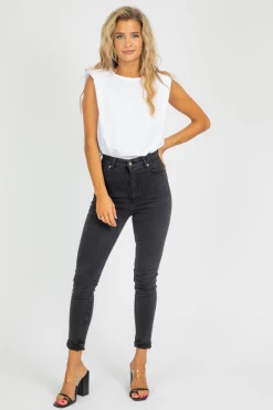 ETHAN + JOY BEST SELLERS WHITE SHOULDER PAD TANK