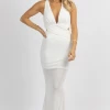 LUXXEL WHITE SLINKY CUTOUT LINED MAXI DRESS