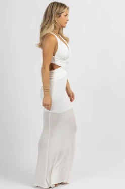 LUXXEL WHITE SLINKY CUTOUT LINED MAXI DRESS