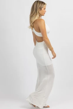 LUXXEL WHITE SLINKY CUTOUT LINED MAXI DRESS