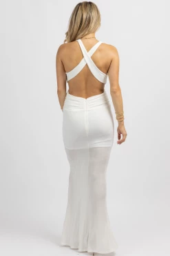 LUXXEL WHITE SLINKY CUTOUT LINED MAXI DRESS
