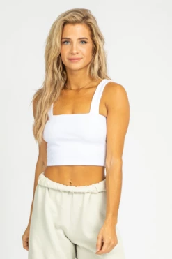 THE FREE YOGA WHITE SQUARENECK KNIT CROP TANK CLOTHING