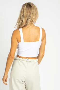 THE FREE YOGA WHITE SQUARENECK KNIT CROP TANK CLOTHING
