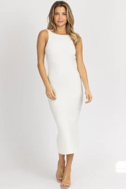 EDIT BY NINE NEW ARRIVALS WHITE THICK RIB SCOOP BACK MAXI DRESS *BACK IN STOCK*