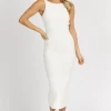 EDIT BY NINE NEW ARRIVALS WHITE THICK RIB SCOOP BACK MAXI DRESS *BACK IN STOCK*
