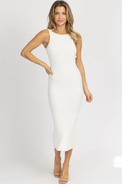 EDIT BY NINE NEW ARRIVALS WHITE THICK RIB SCOOP BACK MAXI DRESS *BACK IN STOCK*