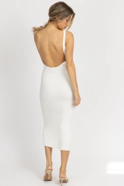 EDIT BY NINE NEW ARRIVALS WHITE THICK RIB SCOOP BACK MAXI DRESS *BACK IN STOCK*