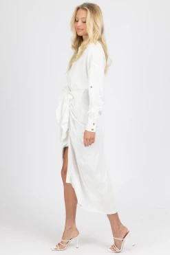 MABLE NEW ARRIVALS OFF WHITE TENCEL BUTTON DOWN SHIRT DRESS